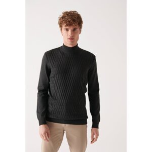 Avva Men's Anthracite Knitwear Sweater Half Turtleneck Front Textured Cotton Standard Fit Regular Cut