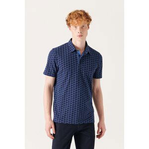 Avva Men's Navy Blue Graphic Printed Polo T-shirt