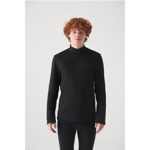 Avva Men's Black Ultrasoft High Collar Long Sleeve Cotton Slim Fit Slim Fit T-shirt