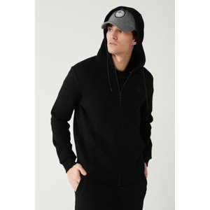 Avva Black Unisex Sweatshirt Hooded Collar with Fleece Inside 3 Thread Zipper Regular Fit