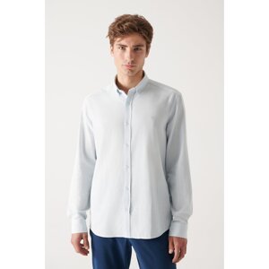 Avva Men's Light Blue Button Collar Comfort Fit 100% Cotton Linen Textured Shirt