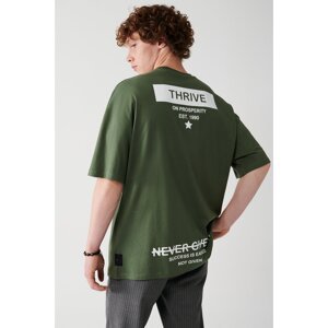 Avva Men's Khaki Oversize 100% Cotton Crew Neck Front And Back Printed T-shirt