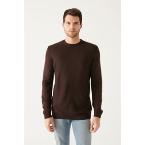 Avva Men's Brown Crew Neck Front Textured Standard Fit Normal Cut Knitwear Sweater