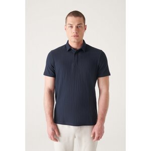 Avva Men's Navy Blue Textured Polo Collar T-shirt