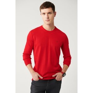 Avva Men's Red Knitwear Sweater Crew Neck Anti-Pilling Standard Fit Regular Cut