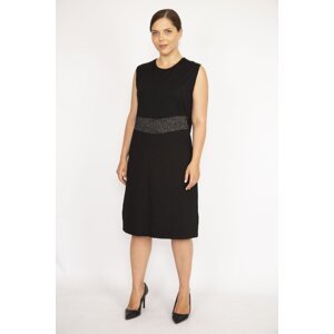 Şans Women's Plus Size Black Waist Part Glitter Detailed Dress