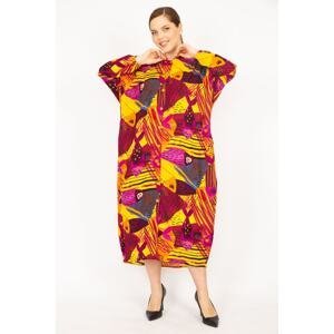 Şans Women's Fuchsia Plus Size Woven Viscose Fabric Front Length Buttoned Dress