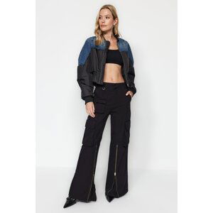 Trendyol Black Zipper Detail High Waist Wide Leg Jeans with Cargo Pocket