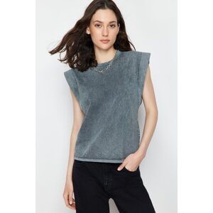 Trendyol Anthracite*001 Faded Effect 100% Cotton Wadding Appearance Basic Crew Neck Knitted T-Shirt