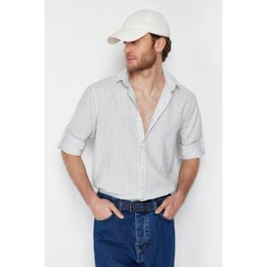 Trendyol Men's Navy Blue Limited Edition Regular Fit Linen Blended Striped Shirt
