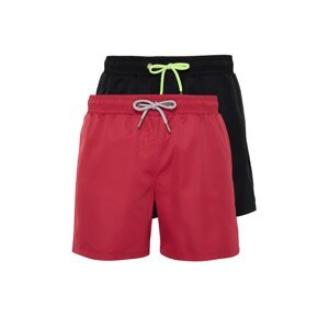 Trendyol Black - Claret Red Men's 2-Pack Basic Swim Shorts
