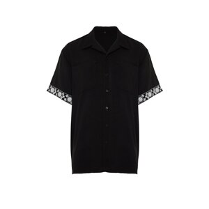 Trendyol Limited Edition Black Oversize Fit Embroidery Detailed Shirt