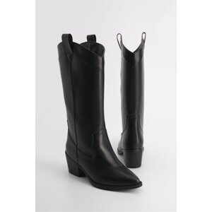Marjin Women's Pointed Toe Seamless Western Heel Boots Solem Black