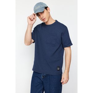 Trendyol Basic Indigo Men's Relaxed/Comfortable Fit Textured Waffle Pocket Label Short Sleeve T-Shirt