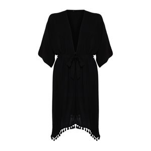 Trendyol Curve Black Tasseled Woven Kimono & Kaftan