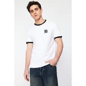 Trendyol Men's White Regular/Regular Fit Printed 100% Cotton Short Sleeve T-Shirt