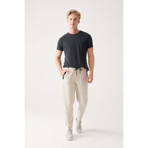 Avva Men's Ecru Soft Touch Waist Tied Elastic Hem Standard Fit Regular Fit Jogger Sweatpants