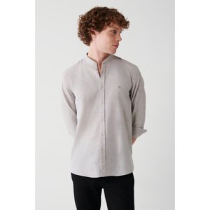 Avva Men's Mink Linen Textured 100% Cotton Large Collar Standard Fit Normal Cut Shirt