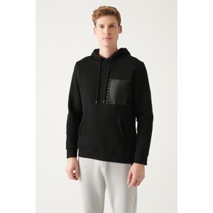 Avva Men's Black Hooded Collar 3 Thread Inside Fleece Printed on the Back Standard Fit Normal Cut Sweatshirt