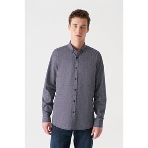 Avva Men's Navy Blue Printed Buttoned Collar Regular Fit Shirt