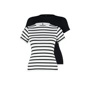 Trendyol Curve Black-Ecru Striped 2-Pack Viscous Stretch Knitted Blouse