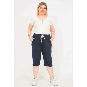 Şans Women's Navy Blue Large Size Side Pocket Tracksuit Capri