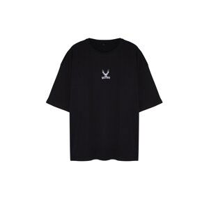Trendyol Men's Plus Size Black Oversize Animal Embroidery 100% Cotton Comfortable T-Shirt
