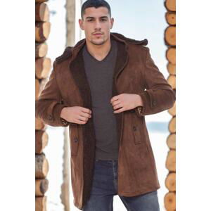 PLT8399 DEWBERRY SUEDE LOOK MEN'S COAT-PLAIN BROWN