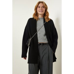 Happiness İstanbul Women's Black Pocket Thick Textured Knitwear Cardigan