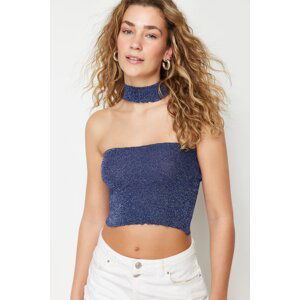 Trendyol Indigo Crop Glittery Yarn Knitwear Blouse