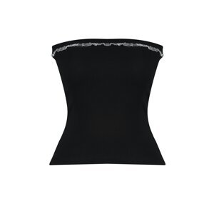 Trendyol Black Ribbed Strapless Collar Woven Garnish Body-fitting Cotton Crop Knitted Blouse