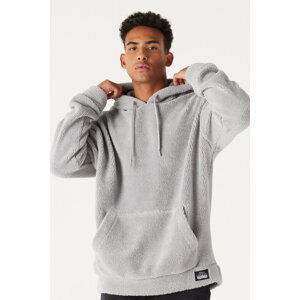 AC&Co / Altınyıldız Classics Men's Light Gray Oversize Wide-Fit Hooded Sherpa Sweatshirt Fleece