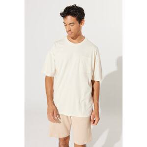 ALTINYILDIZ CLASSICS Men's Ecru Oversize Fit Wide-Fit Crew Neck 100% Cotton T-Shirt