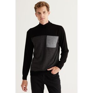 ALTINYILDIZ CLASSICS Men's Black-Anthracite Standard Fit Normal Cut Half Turtleneck Knitwear Sweater