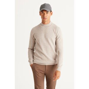 AC&Co / Altınyıldız Classics Men's Beige Melange Recycle Standard Fit Half Turtleneck Cotton Patterned Knitwear Sweater