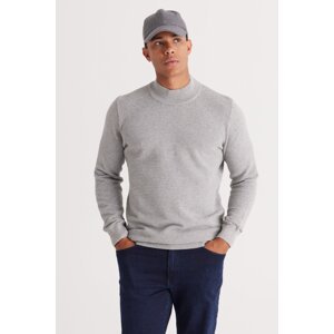 AC&Co / Altınyıldız Classics Men's Gray Melange Recycle Standard Fit Half Turtleneck Cotton Patterned Knitwear Sweater