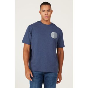 AC&Co / Altınyıldız Classics Men's Indigo Modern Fit Crew Neck Cotton Thick Textured Printed T-Shirt