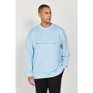 AC&Co / Altınyıldız Classics Men's Blue Oversize Wide-Fit Fleece 3 Thread Crew Neck Cotton Sweatshirt