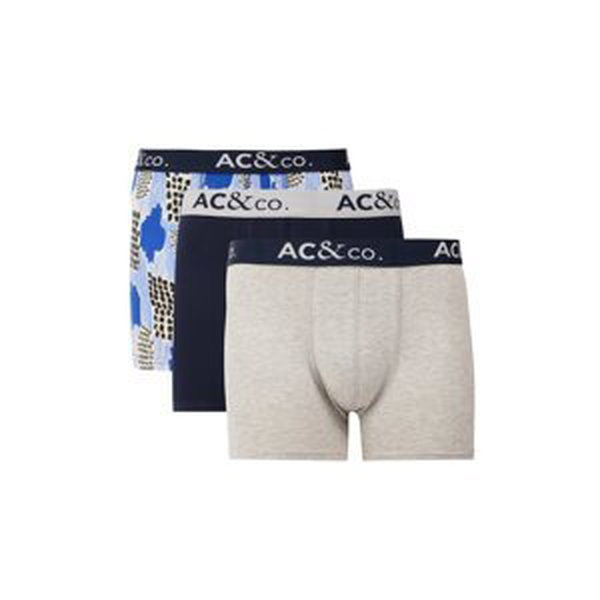 AC&Co / Altınyıldız Classics Men's Navy Blue-Grey Cotton Stretchy Patterned 3-Pack Boxer