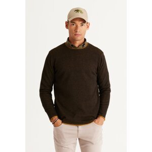AC&Co / Altınyıldız Classics Men's Black-Mustard Standard Fit Regular Fit Crew Neck Cotton Knitwear Sweater
