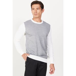 ALTINYILDIZ CLASSICS Men's Ecru-Grey Standard Fit Normal Cut Crew Neck Jacquard Knitwear Sweater