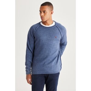 AC&Co / Altınyıldız Classics Men's Indigo Standard Fit Regular Cut Crew Neck Ruffled Soft Textured Knitwear Sweater
