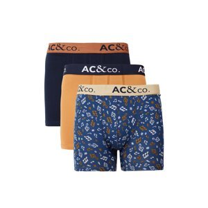 AC&Co / Altınyıldız Classics Men's Navy-Brown Cotton Stretchy Patterned 3-Pack Boxer