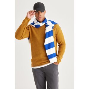 AC&Co / Altınyıldız Classics Men's Mustard Standard Fit Regular Cut Crew Neck Ruffled Soft Textured Knitwear Sweater
