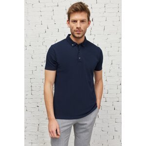 ALTINYILDIZ CLASSICS Men's Navy Blue Slim Fit Slim Fit Breathable Fabric Polo Neck Cotton T-Shirt