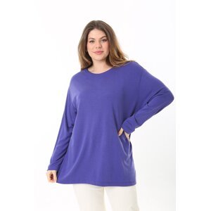 Şans Women's Plus Size Lilac Crew Neck Long Sleeve Blouse
