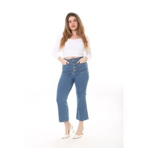 Şans Women's Plus Size Blue Metal Button Front And Back 4 Pocket Jeans