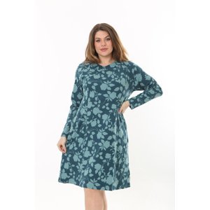 Şans Women's Plus Size Green Cup And Pocket Detailed Long Sleeve Patterned Dress
