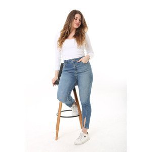 Şans Women's Plus Size Blue Slit Detail High Waist Lycra Jeans