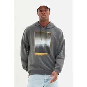 Trendyol Anthracite Regular/Real Fit Long Sleeve Hooded Printed Sweatshirt